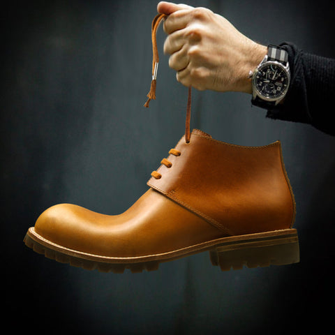 Work Boots Men's Short Boots Genuine Leather Handmade Retro